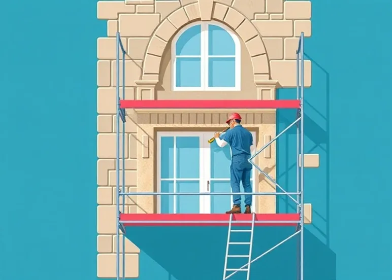Ravalement de façade en pierre, nettoyage et application d'enduit